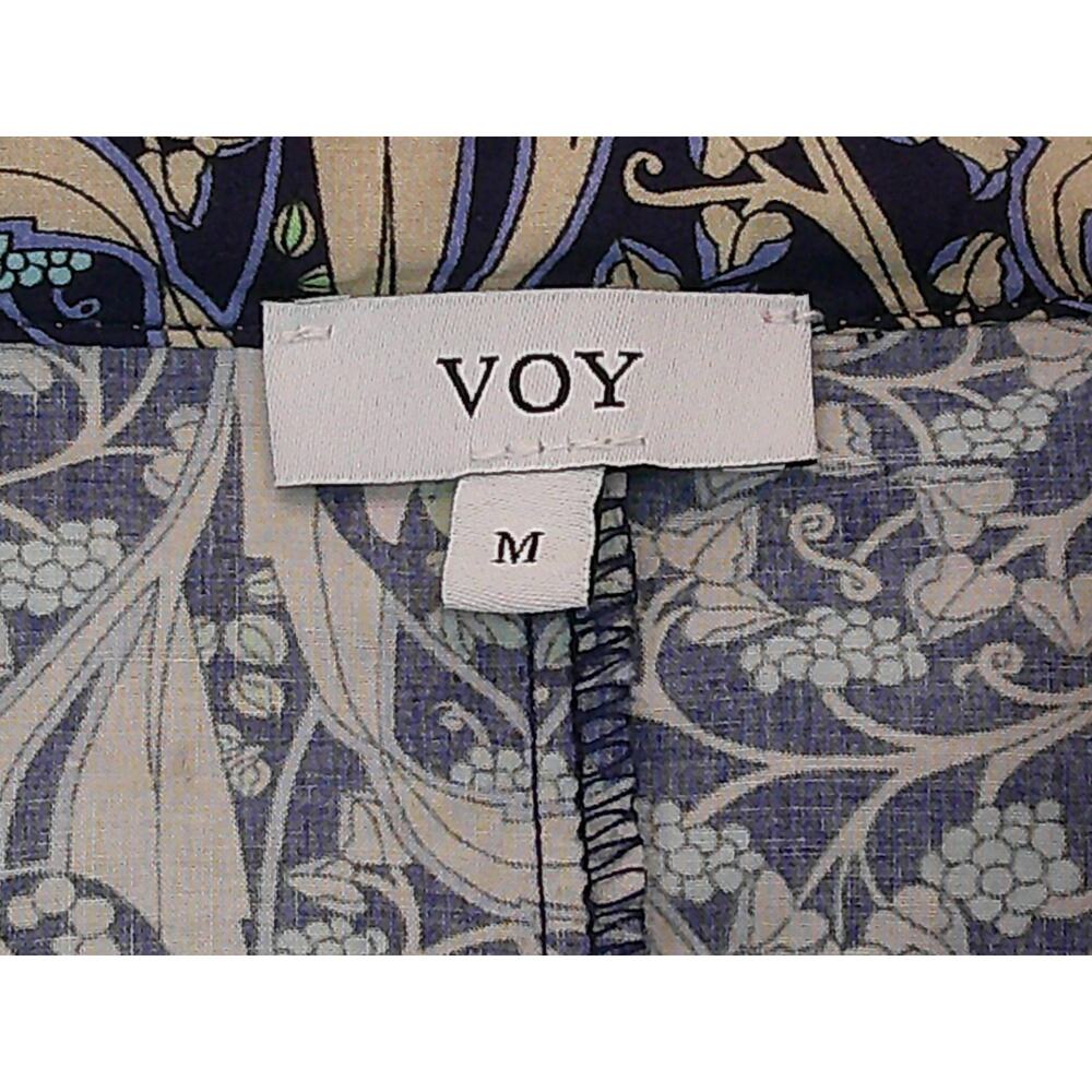 Women's Floral Print Midi Dress Sz M Voy Puff Sleeve Boho Chic Navy Pink Casual - Picture 9 of 11